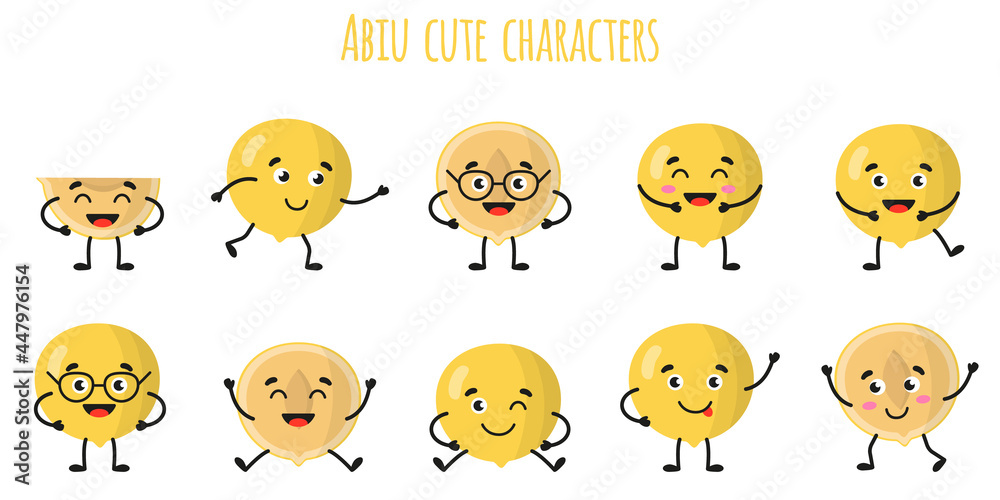Abiu fruit cute funny cheerful characters with different poses and emotions. Abiu fruit cute funny cheerful characters with different poses and emotions.