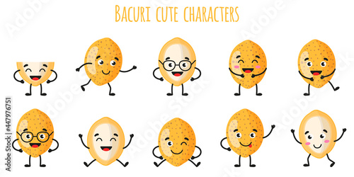 Bacuri fruit cute funny cheerful characters with different poses and emotions. photo