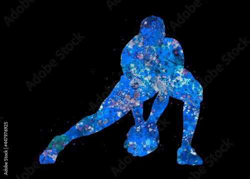 Baseball Catcher blue watercolor art black background, abstract sport painting. blue sport art print, watercolor illustration artistic, decoration wall art. © Yahya Art