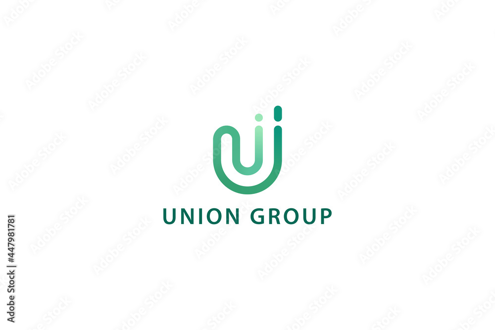 Letter U simple and line art creative green color union group social work business logo