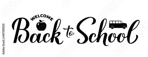 Back to school calligraphy hand lettering isolated on white. Vector template for typography poster, banner, logo design, flyer, greeting card, postcard, t-shirt