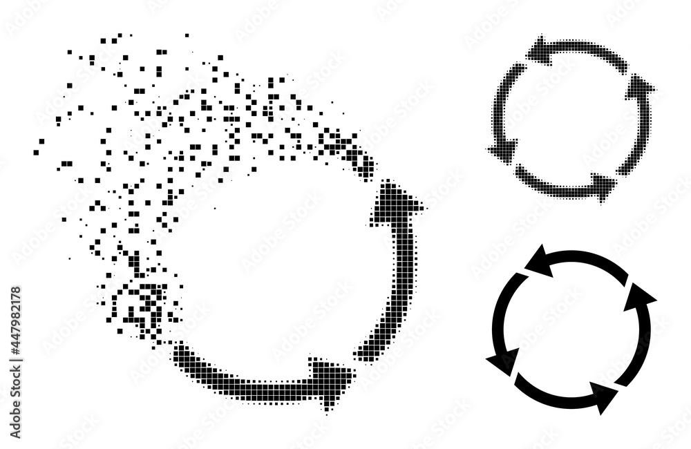 Erosion dotted recycle pictogram with destruction effect, and halftone ...