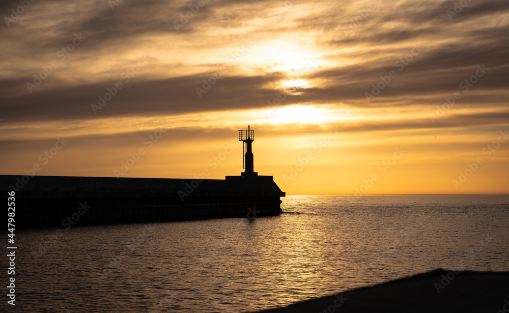 Port of Pavilosta in Latvia at sunset.