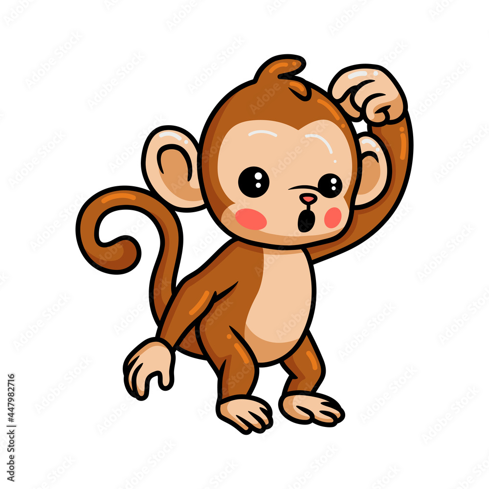 Cute baby monkey cartoon confused Stock Vector | Adobe Stock