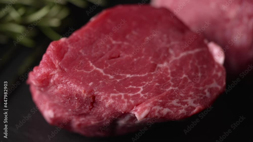 raw tenderloin steak on black stone dish
-recorded with 4k120p raw tenderloin steak on black stone dish
-recorded with 4k120p