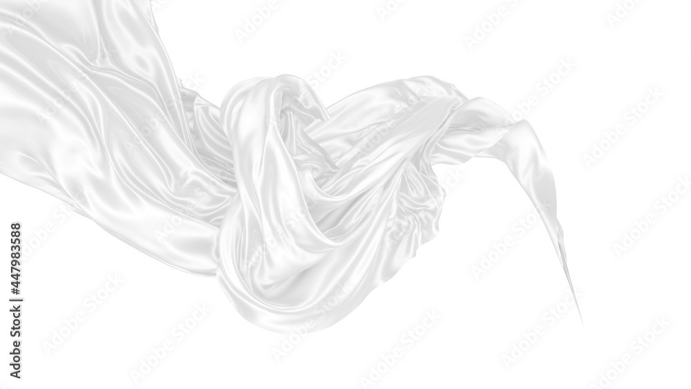 Beautiful flowing fabric of white wavy silk or satin. 3d rendering image. Beautiful flowing fabric of white wavy silk or satin. 3d rendering image.