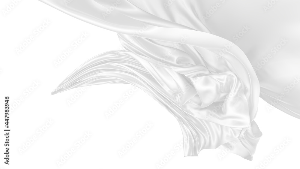 Fototapeta premium Beautiful flowing fabric of white wavy silk or satin. 3d rendering image.
