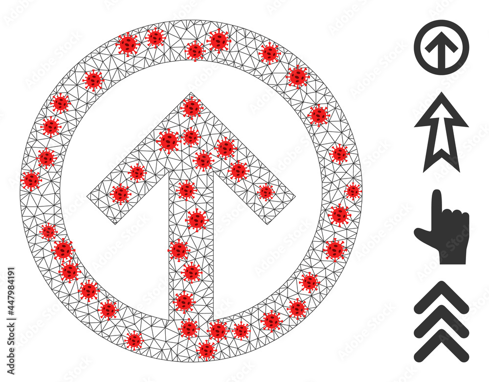 Network direction up with infection style. Mesh carcass direction up image in lowpoly style with organized lines and red infectious nodes. Network direction up with infection style. Mesh carcass direction up image in lowpoly style with organized lines and red infectious nodes.