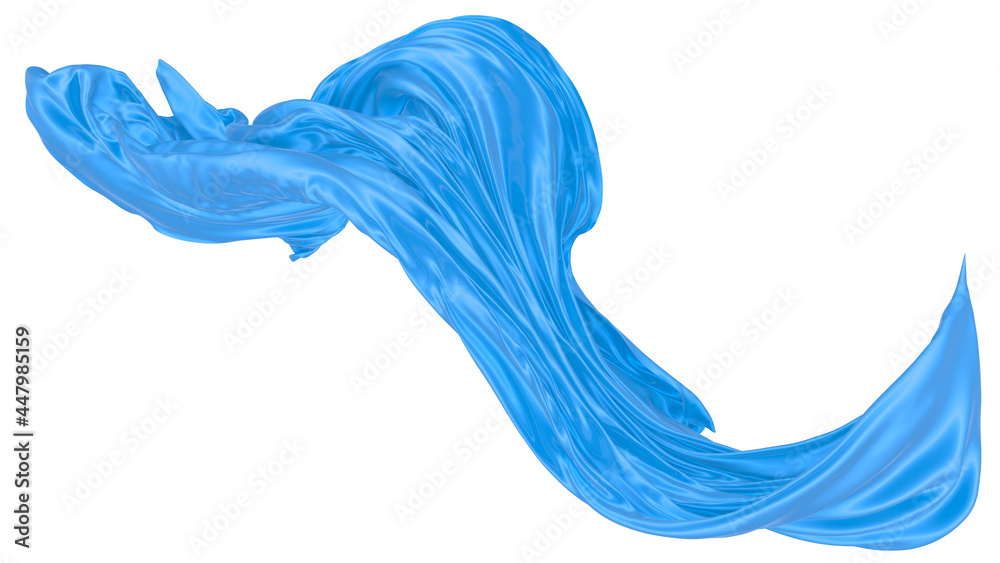 Plakat Beautiful flowing fabric of blue wavy silk or satin. 3d rendering image.