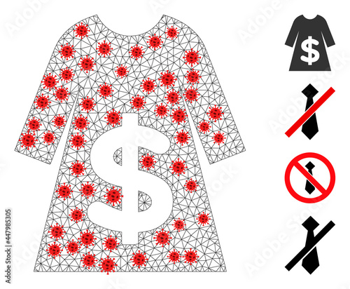 Polygonal dress sale in outbreak style. Mesh carcass dress sale image in lowpoly style with structured linear items and red covid items. Vector model is created from dress sale with virus centers.