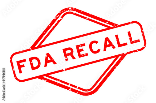Grunge red FDA recall word rubber square seal stamp on white background
