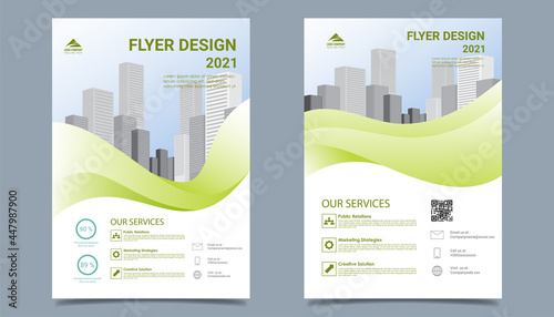 Business flyer layout template in A4 size. Modern Brochure template cover design, annual report, poster with geometric and wavy lines for business market on white background, vector illustration 