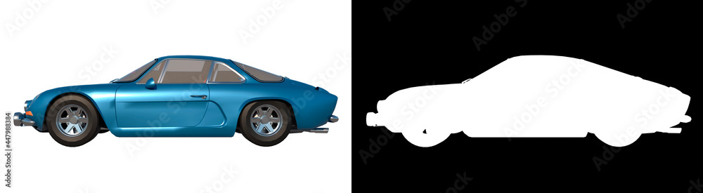 Luxury car city tourism transport 1970s 1- Lateral view white background alpha png 3D Rendering Ilustracion 3D