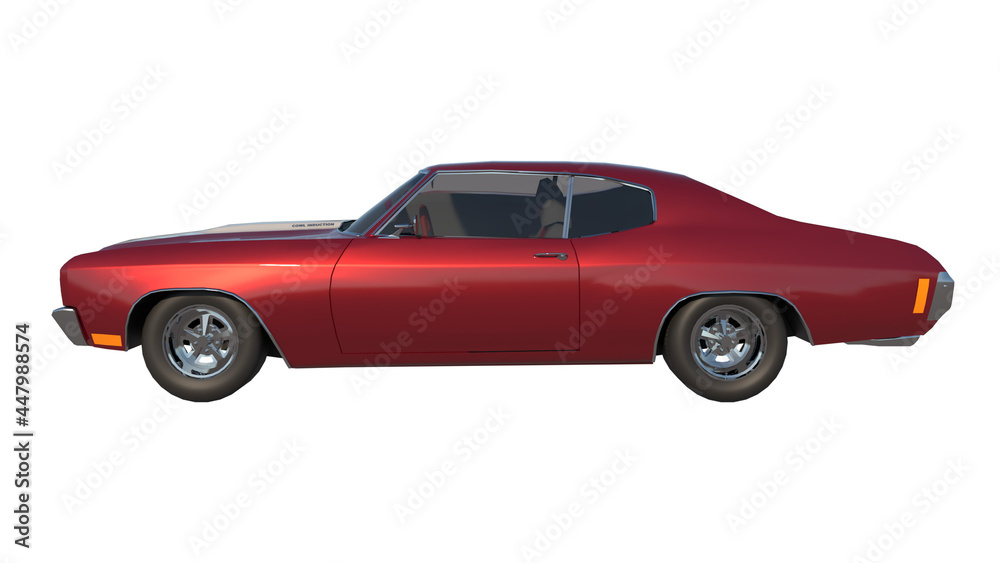 sport car city tourism luxury transport 1970s 2- Lateral view white background 3D Rendering Ilustracion 3D