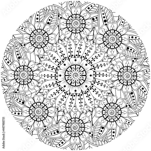 Mehndi flower for henna, mehndi, tattoo, decoration. decorative ornament in ethnic oriental style. doodle ornament. coloring book page.