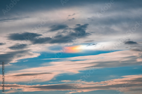Rainbow cloud in the sky during sunset