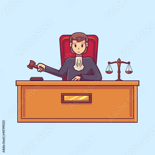 Female judge illustration concept: The judge knocks the hammer