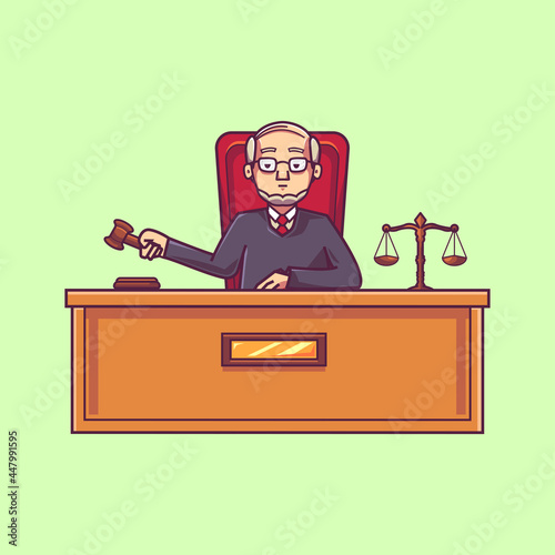 Judge illustration concept: The judge knocks the hammer