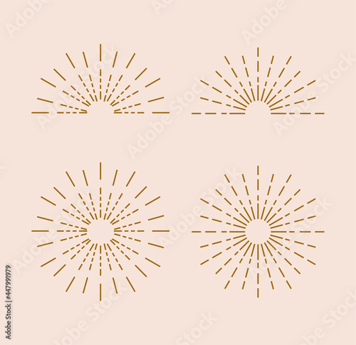 Sun icons vector on white background Sunrise & sunset icons collection. Flat vector icons. Morning sunlight icons Sunshine vector sign. Sunset icon collection vector illustration