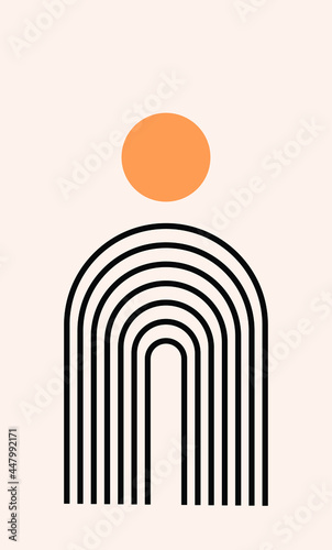 illustration of a fingerprint. Retro black and white geometric pattern background, vector abstract circle, triangle and square lines art. Trendy bauhaus pattern
