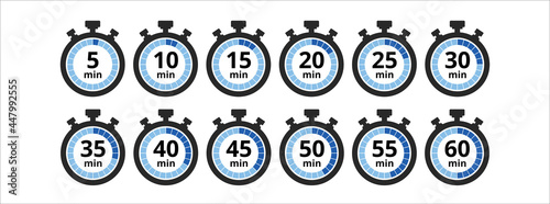 stopwatch five minutes repeat multiple timing icon. Vector illustration