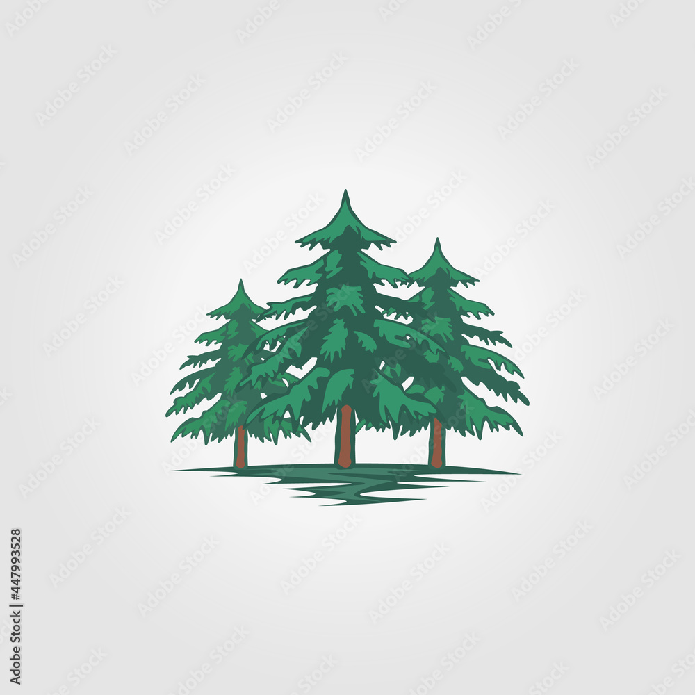 Naklejka premium Woodland Logo Pine Tree Icon Vector Illustration Design Vintage