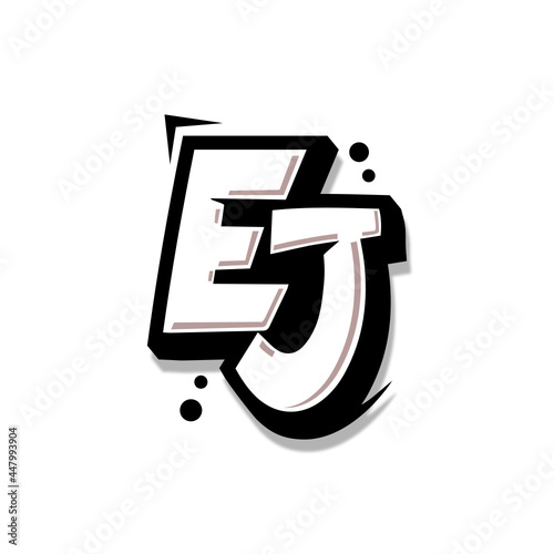 Simple Initial Logo Lettering Cartoon Grafity Black and White EJ photo