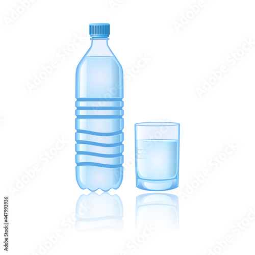 Abstract bottle and glass,  pure mineral water. vector illustration