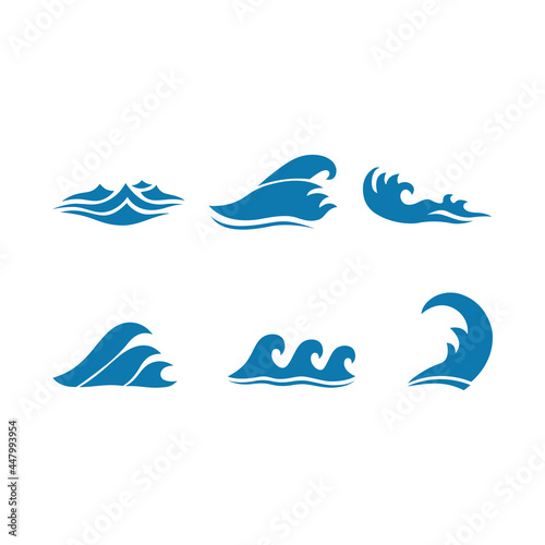 Set of blue waves icons isolated white background. vector illustration