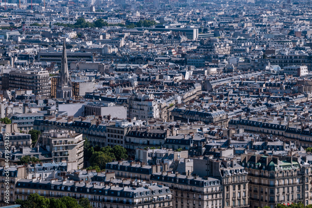 aerial view of the town of paris with its traditional buildings