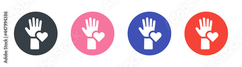 Raising hand with heart or love icon. Volunteer icon sign.