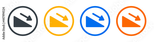 Inclined surface with arrow down icon. Slope icon set in different color. photo