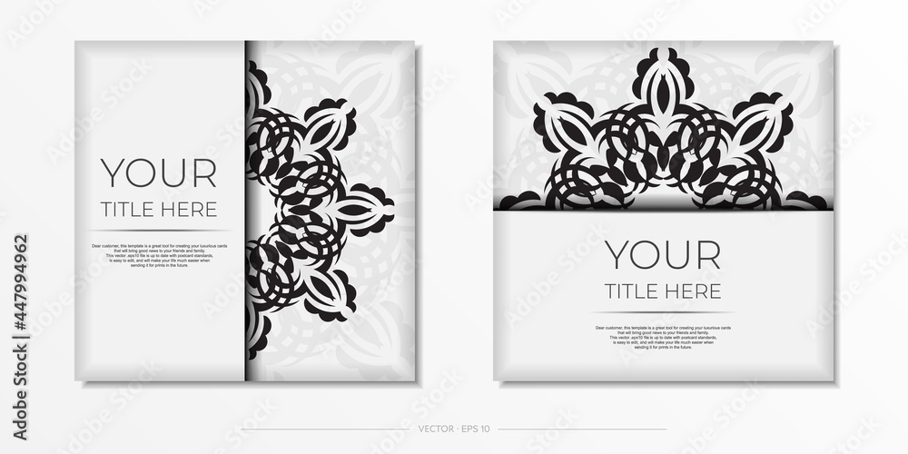 Luxurious white square postcard template with vintage indian ornaments. Elegant and classic vector elements ready for print and typography.