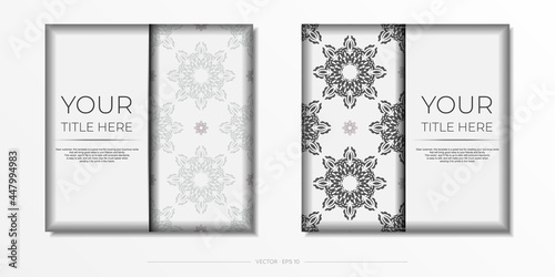 Luxurious white square postcard template with vintage abstract mandala ornament. Elegant and classic vector elements are great for decoration.