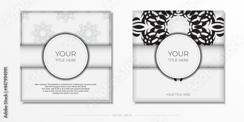 Luxurious white square postcard template with vintage abstract mandala ornament. Elegant and classic vector elements are great for decoration.