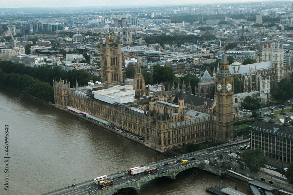 aerial view of the parliament in london with the big ben