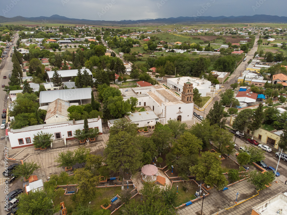 Vista area del pueblo de Santa Isabel, Chihuahua, Mexico