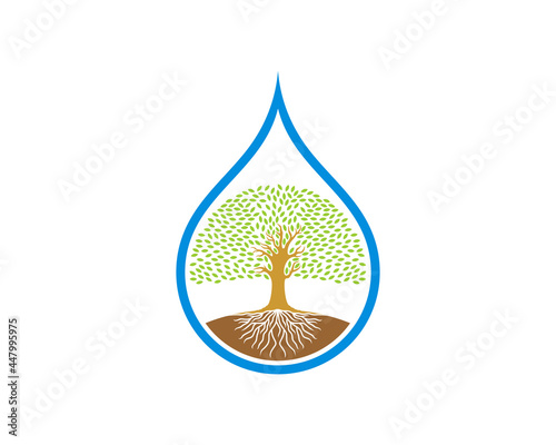 Dense tree in the water drop logo