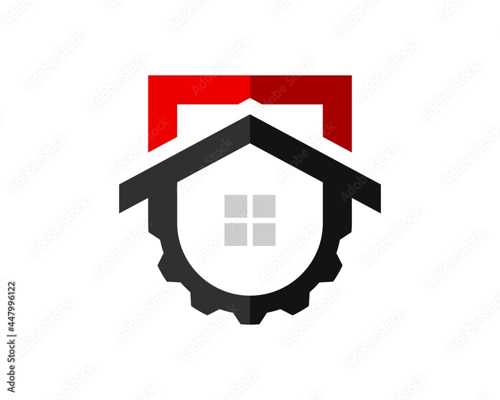 Abstract shape with gear and house inside Abstract shape with gear and house inside