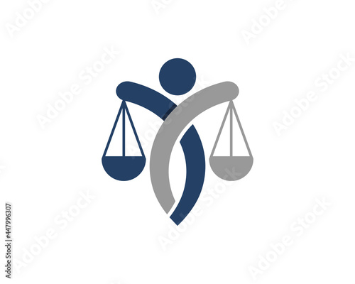 Abstract human with scale balance law firm shape logo