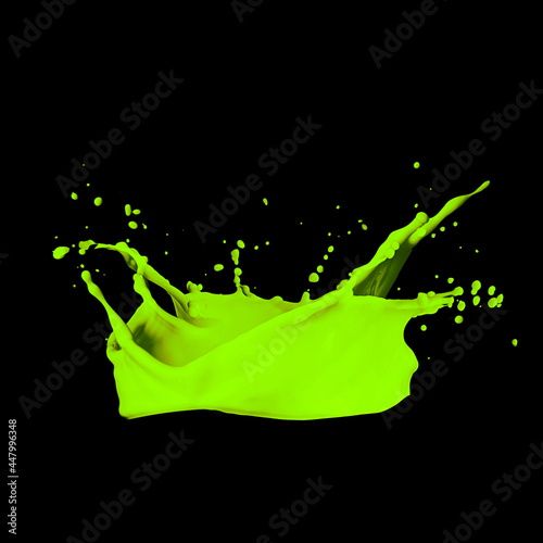Neon Green Paint Splash on Black Background