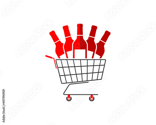 Shopping cart bring wine bottle logo