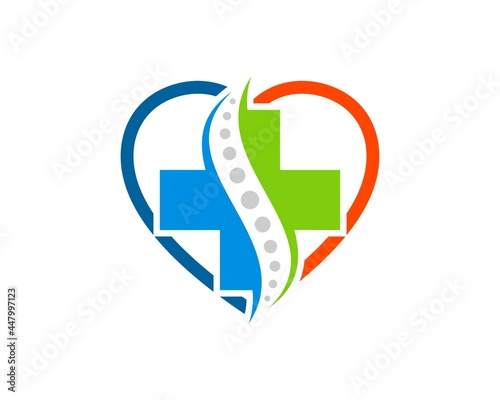 Simple love shape with medical cross and chiropractic inside