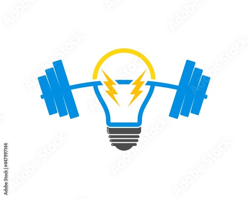 Electrical bulb with lightning and gym barbell inside