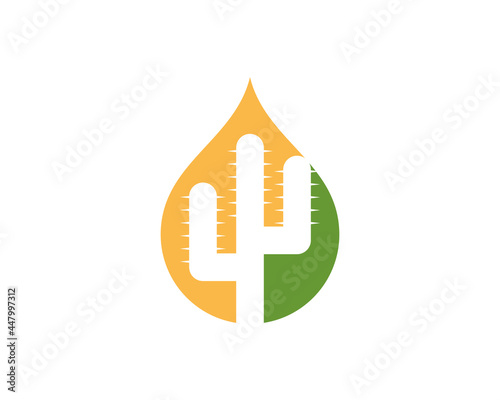 Cactus silhouette in the water drop shape logo