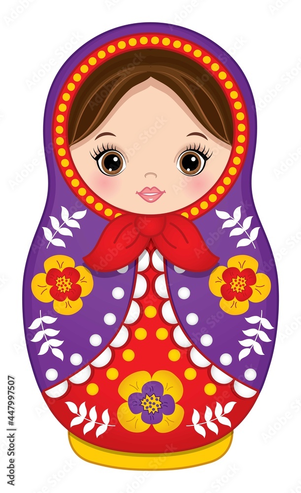 Cute Russian Matryoshka in Red and Green Colours. Vector Nesting Doll Cute Russian Matryoshka in Red and Green Colours. Vector Nesting Doll