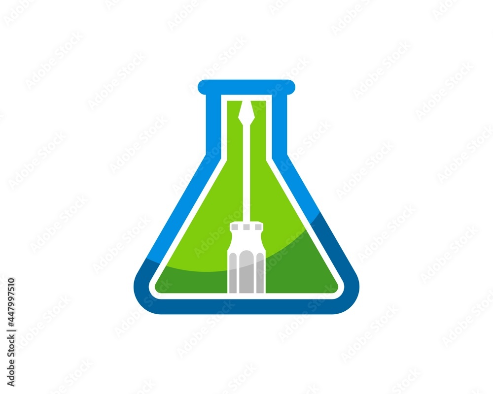 Triangle bottle laboratory with repair screwdriver inside Triangle bottle laboratory with repair screwdriver inside