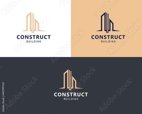 construct logo creative line real estate building city business finance