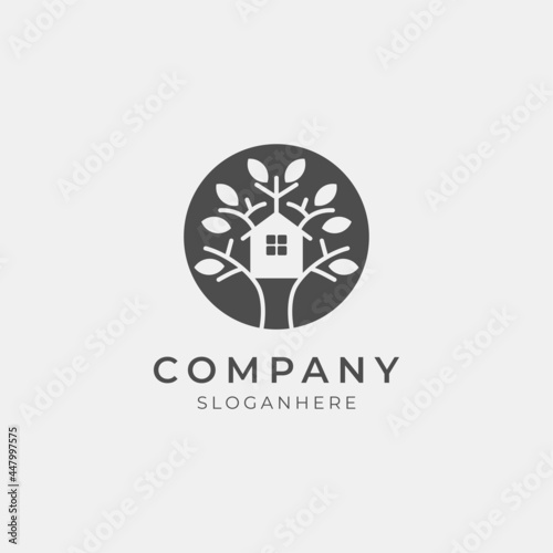 illustration of minimal tree house logo perfect for modern company