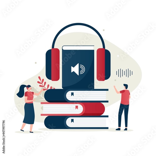 Flat illustration of audio book concept. Illustration for websites, landing pages, mobile applications, posters and banners.